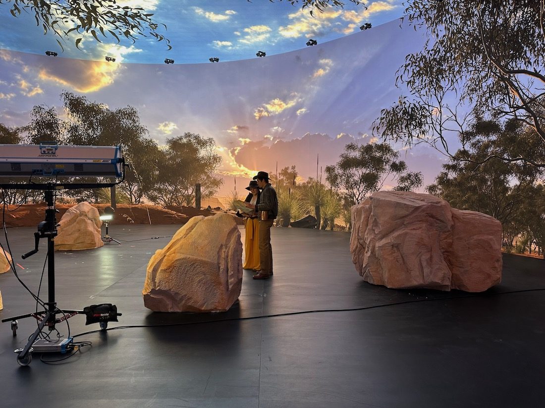 Virtual Production volume stage at golden hour